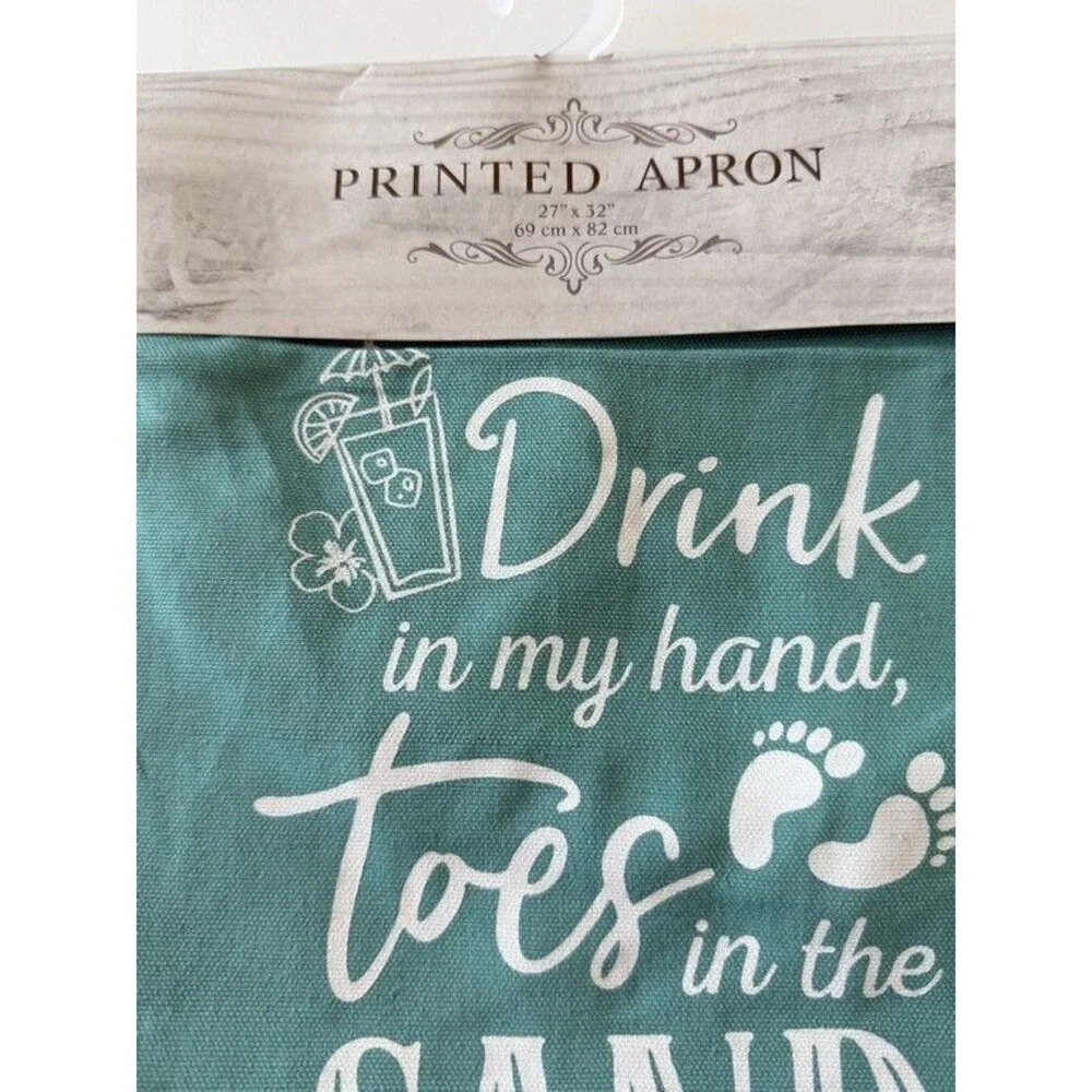 Nantucket Nautical Beach Printed Chef Apron 100% Cotton Drink Toes in the Sand